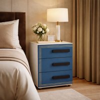 Mesa de Cabeceira Valência 3 Gavetas Azul/Branco - Politorno