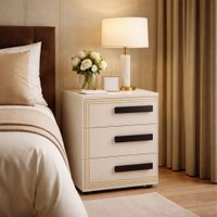 Mesa de Cabeceira Valência 3 Gavetas Creme/Branco - Politorno