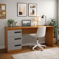 Mesa para Escritório Lisboa 3 Gavetas Cinza/Freijó - Politorno