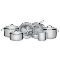 Jogo de Panelas Tramontina Solar em Aço Inox C/ Fundo Triplo e Tampas de Inox 6 Peças