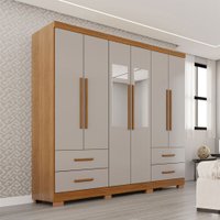 Guarda-Roupa Casal Balder Premium 6 Portas 4 Gavetas com Pés e Espelho Cinamomo/Off White - Pnr Móveis