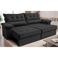 Sofá Retrátil e Reclinável 2,80m com Molas e Espuma D33 Thunder Velusoft Preto Cama inBox