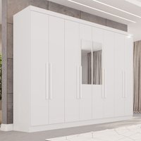 Guarda-Roupa Casal Pinheiro 8 Portas 4 Gavetas com Espelho Branco - Pnr Móveis