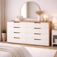 Cômoda Madri 8 Gavetas Creme/Freijó - Politorno