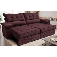 Sofá Retrátil e Reclinável 3,00m com Molas e Espuma D33 Thunder Velusoft Vinho Cama inBox