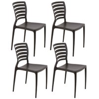 Jogo 4 Cadeiras Tramontina Sofia Plástico Resistente Encosto Horizontal Marrom Bares Pubs