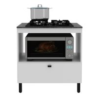 Balcão Cozinha Cooktop 4 Bocas Branco com 1 Porta Basculante e Nicho Para Forno ou Forno-Microondas BL3315