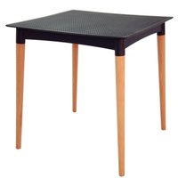 Mesa Plástica Preta Pernas de Madeira Área Lazer Tramontina Summa Laura Rattan 70cm Quadrada