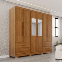 Guarda-Roupa Casal Balder Premium 6 Portas 4 Gavetas com Pés e Espelho Cinamomo - Pnr Móveis