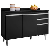 Balcao Com Tampo 3 Portas 2 Gavetas BP 120 cm Melissa Eratto Moveis - Preto