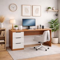 Mesa para Escritório Madri 3 Gavetas Creme/Freijó - Politorno