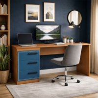 Mesa para Escritório Valência 3 Gavetas Azul/Freijó - Politorno