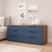 Cômoda Madri 6 Gavetas Azul/Freijó - Politorno