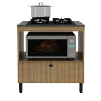 Balcão Cozinha Cooktop 4 Bocas Amêndoa com 1 Porta Basculante e Nicho Para Forno ou Forno-Microondas BL3315
