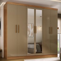 Guarda-Roupa Solteiro Lancaster 6 Portas 3 Gavetas 100% Mdf com Espelho Cinamomo/Cappuccino - Panorama Móveis