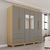 Guarda-Roupa Casal Balder Premium 6 Portas 4 Gavetas com Pés e Espelho Jequitibá/Granizo - Pnr Móveis