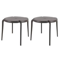Kit 2 Mesas Plástica Redonda 79x71cm Marrom Tramontina Clarice Jardim Varanda