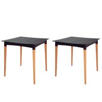 Kit 2 Mesas Quadradas Tramontina Plástico Preto Madeira Laura Rattan 4 Lugares