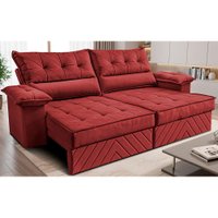Sofá Retrátil e Reclinável 2,80m com Molas e Espuma D33 Thunder Velusoft Vermelho Cama inBox