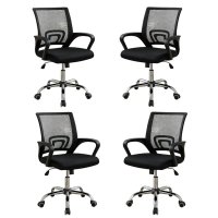Conjunto 4 Cadeiras de Escritório Diretor Secretária Detroit Simples Tecido Tela Mesh Preto