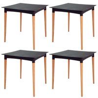 Kit 4 Mesas Plásticas Preto com Pernas de Madeira Tramontina Laura Rattan Jardim Varanda 4 Lugares