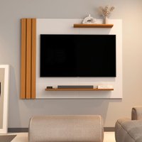 Painel Para TV Até 40 Polegadas Detalhe Ripado Com Prateleiras Aden Off White/Madeirado