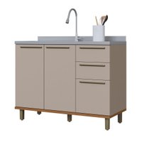 Balcão de Cozinha para Pia 120cm Munique 2 Portas 3 Gavetas Camurça - Indekes
