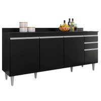 Balcao Com Tampo 4 Portas 2 Gavetas 180 cm BP Agatha Preto Eratto Moveis
