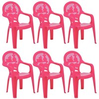 Jogo 6 Cadeiras Plásticas Infantil Rosa Estampado Tramontina Catty Escola Creche Sentar