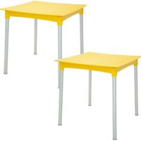 Kit 2 Mesas Plásticas Quadradas Tramontina Diana Amarelo Pés de Alumínio Área Gourmet Lazer