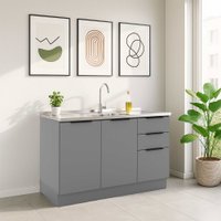 Balcão de Cozinha para Pia 120cm Lumina 2 Portas 3 Gavetas Cinza - Telasul