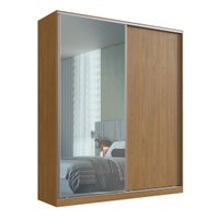 Guarda Roupa Solteiro Freijó Natural 2 Portas de Correr Espelho RC2006 Emovell 200x59,8x235cm