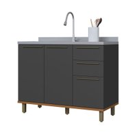 Balcão de Cozinha para Pia 120cm Munique 2 Portas 3 Gavetas Chumbo  - Indekes