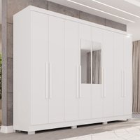 Guarda-Roupa Casal Pinheiro 8 Portas 4 Gavetas com Pés e Espelho Branco - Pnr Móveis
