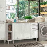 Balcão de Cozinha para Pia 140 Cm Star New 3 Portas 2 Gavetas Branco - Telasul