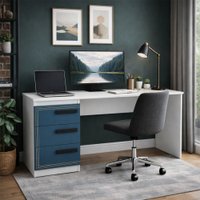 Mesa para Escritório Valência 3 Gavetas Azul/Branco - Politorno