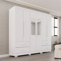 Guarda-Roupa Casal Balder Premium 6 Portas 4 Gavetas com Pés e Espelho Branco - Pnr Móveis