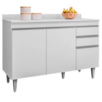 Balcao Com Tampo 3 Portas 2 Gavetas 120 cm BP Melissa Eratto Moveis - Branco