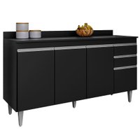 Balcao Com Tampo 4 Portas 2 Gavetas 150 cm BP Ayla Eratto Moveis - Preto