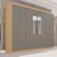 Guarda-Roupa Casal Pinheiro 8 Portas 4 Gavetas com Espelho Jequitibá/Granizo - Pnr Móveis