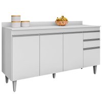 Balcao Com Tampo 4 Portas 2 Gavetas Lorena BP 160 cm Eratto Moveis - Branco