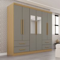 Guarda-Roupa Casal Balder Premium 6 Portas 4 Gavetas com Espelho Jequitibá/Granizo - Pnr Móveis