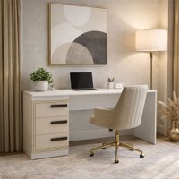 Mesa para Escritório Valência 3 Gavetas Creme/Branco - Politorno