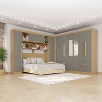 Guarda-Roupa Casal Modulado Andorra 11 Portas 4 Gavetas com Espelho Jequitibá/Granizo - Pnr Móveis
