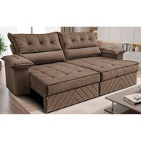 Sofá Retrátil e Reclinável 3,00m com Molas e Espuma D33 Thunder Velusoft Castor Cama inBox