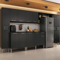 Armário Cozinha Modulada Completa 329,5cm Pequim Top Multimóveis MP3755 Preto