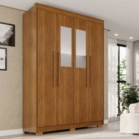 Guarda-Roupa Solteiro Weather com Pés e Espelho 4 Portas 3 Gavetas 100% Mdf Cinamomo - Pnr Móveis