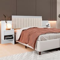Cabeceira Master Extensiva Estofada Com Mesa De Cabeceira Benetil M&oacute;veis