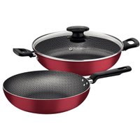 Jogo Frigideira Funda e Wok Alumínio Antiaderente Tramontina Loreto 3,3L Vermelho