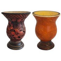 Kit 2 Cuias de Chimarrão Tererê Porongo Natural com Pé Decorada e Lisa Tradicional Ditreviso